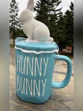 Rae Dunn Hunny Bunny mug with rabbit topper